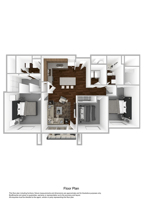 Floor plan for 3 beds, 2 baths, 1271 sqft